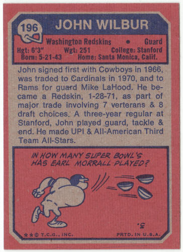1973 Topps #196 John Wilbur Rookie Card
