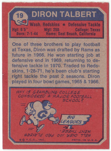 1973 Topps Football #19 Diron Talbert Rookie Card