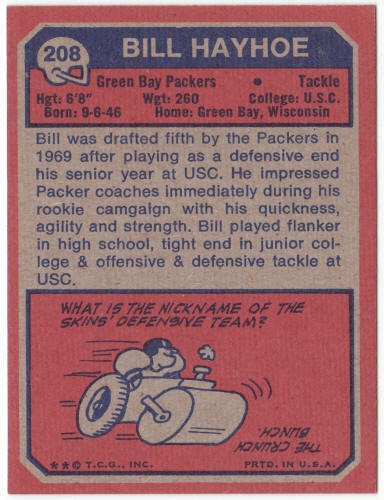1973 Topps Football #208 Bill Hayhoe Rookie Card