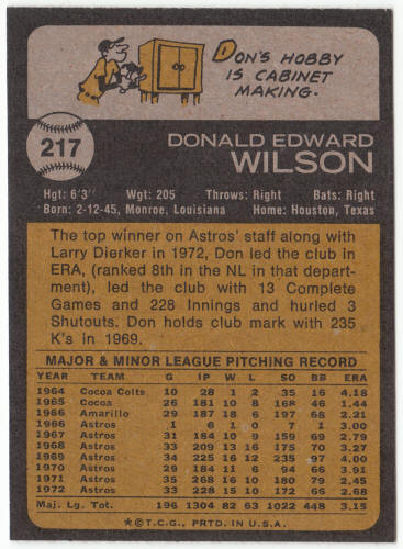 1973 Topps Baseball #217 Don Wilson