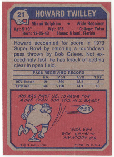 1973 Topps Football #21 Howard Twilley