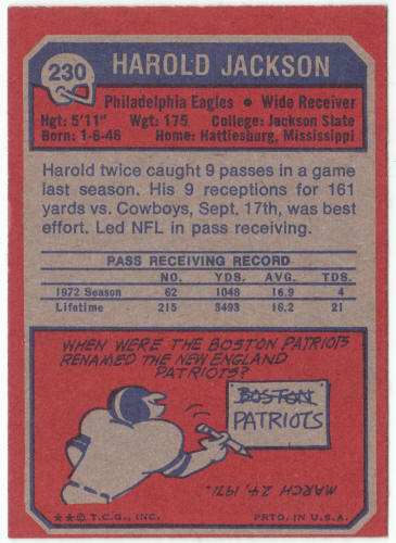 1973 Topps Football #230 Harold Jackson