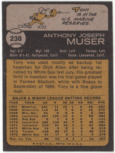 1973 Topps Baseball #238 Tony Muser Rookie Card