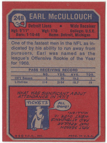 1973 Topps Football #248 Earl McCullouch