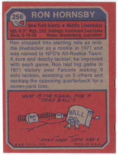 1973 Topps Football #256 Ron Hornsby