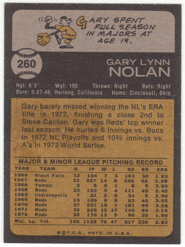 1973 Topps Baseball #260 Gary Nolan