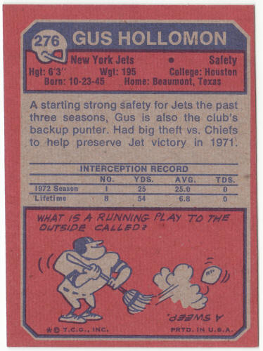 1973 Topps Football #276 Gus Hollomon Rookie Card