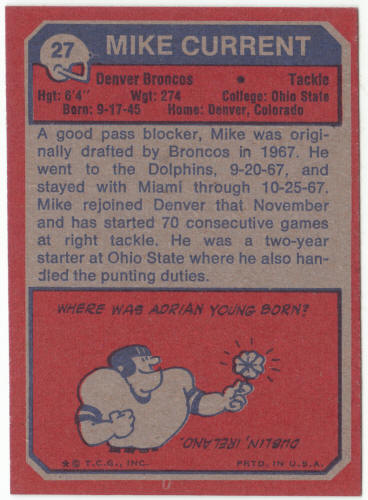 1973 Topps Football #27 Mike Current