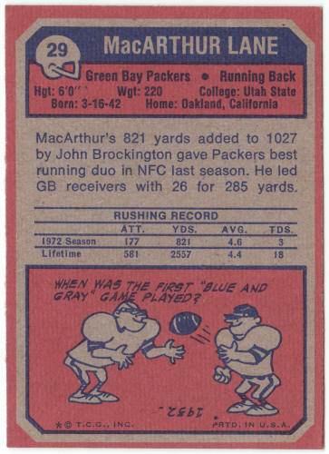 1973 Topps Football #29 MacArthur Lane