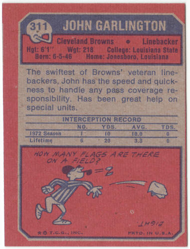 1973 Topps Football #311 John Garlington Rookie Card