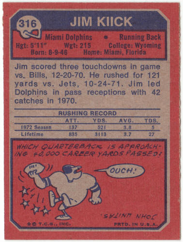 1973 Topps Football #316 Jim Kiick