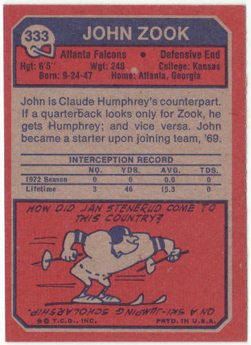 1973 Topps Football #333 John Zook