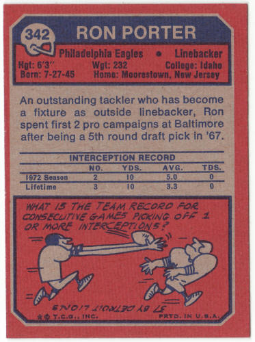1973 Topps Football #342 Ron Porter