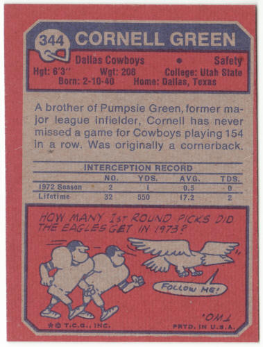 1973 Topps Football #344 Cornell Green
