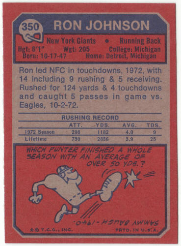 1973 Topps Football #350 Ron Johnson