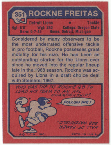1973 Topps Football #351 Rockne Freitas