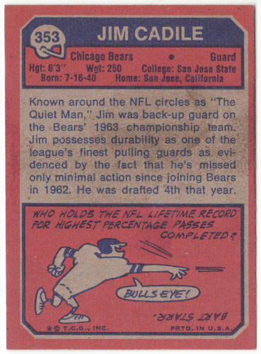 1973 Topps Football #353 Jim Cadile