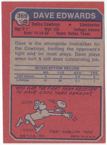 1973 Topps Football #369 Dave Edwards