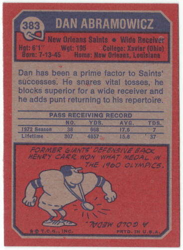 1973 Topps Football #383 Dan Abramowicz