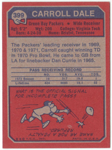 1973 Topps Football #399 Carroll Dale