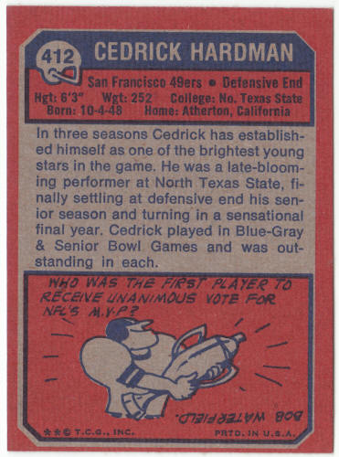 1973 Topps Football #412 Cedrick Hardman