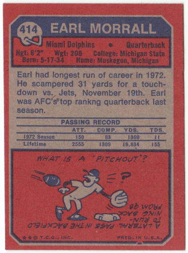 1973 Topps Football #414 Earl Morrall