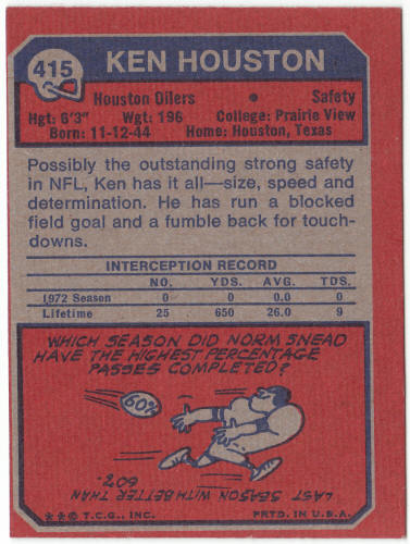 1973 Topps Football #415 Ken Houston