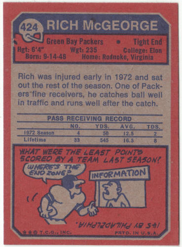 1973 Topps Football #424 Rich McGeorge