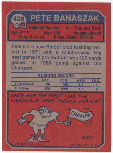 1973 Topps Football #426 Pete Banaszak
