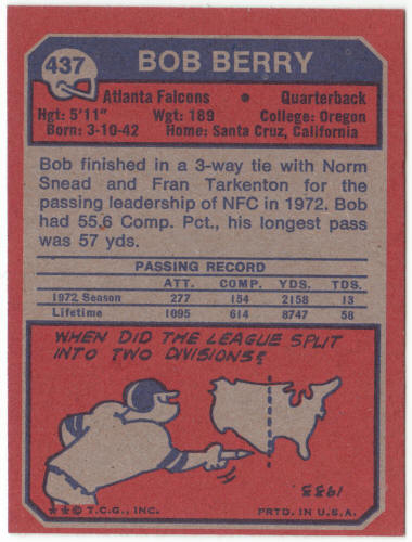 1973 Topps Football #437 Bob Berry
