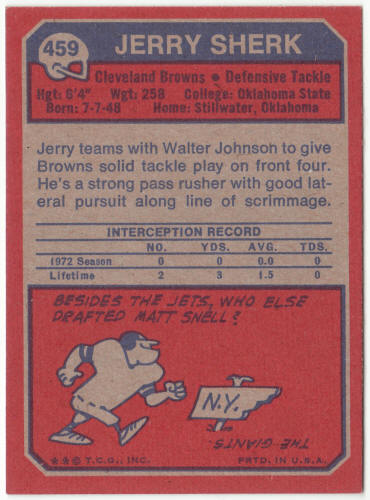 1973 Topps Football #459 Jerry Sherk Rookie Card