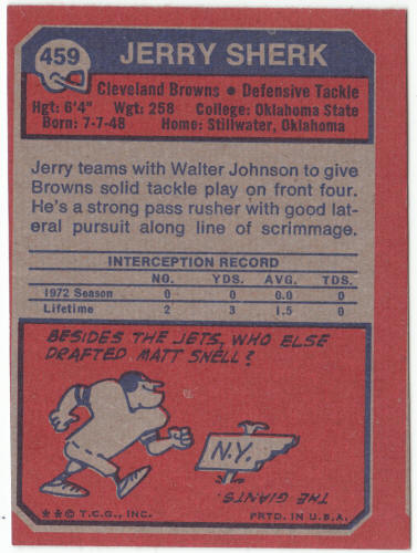 1973 Topps Football #459 Jerry Sherk Rookie Card
