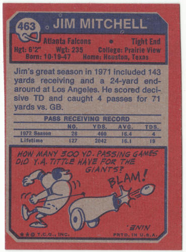 1973 Topps Football #463 Jim Mitchell
