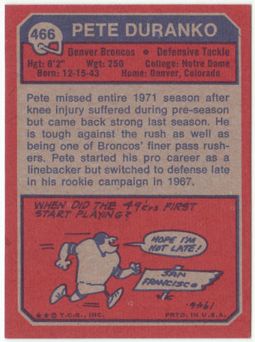1973 Topps Football #466 Pete Duranko