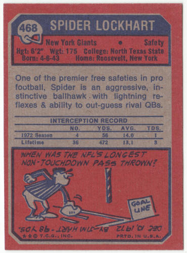 1973 Topps Football #468 Spider Lockhart