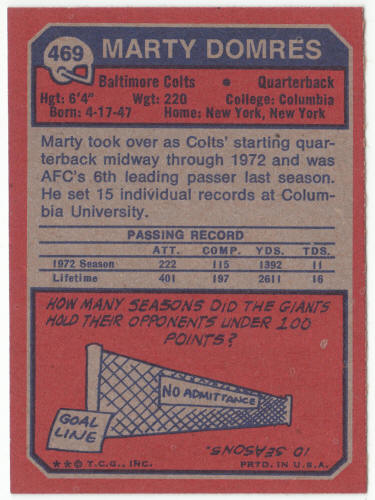 1973 Topps Football #469 Marty Domres