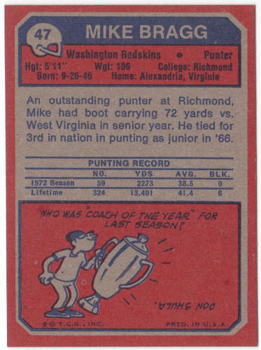 1973 Topps Football #47 Mike Bragg