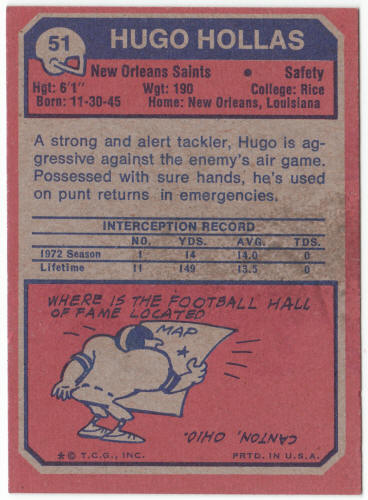 1973 Topps Football #51 Hugo Hollas