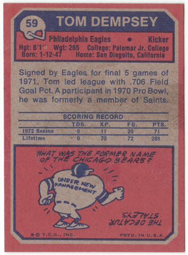 1973 Topps Football #59 Tom Dempsey