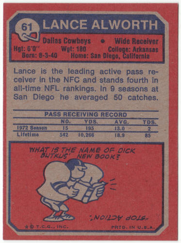 1973 Topps Football #61 Lance Alworth