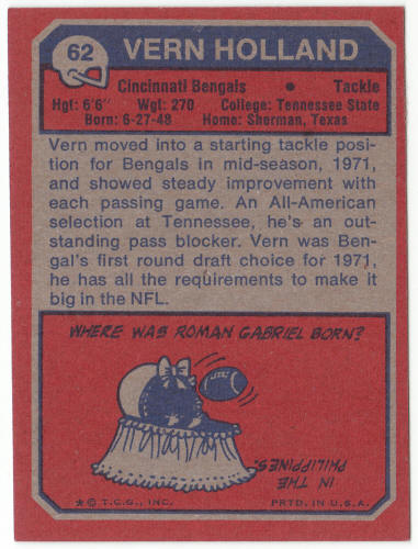 1973 Topps Football #62 Vern Holland Rookie Card