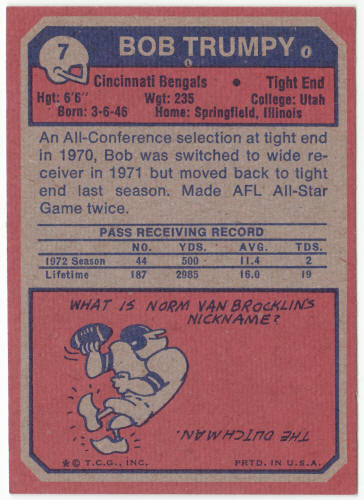 1973 Topps Football #7 Bob Trumpy