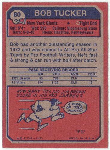 1973 Topps Football #80 Bob Tucker