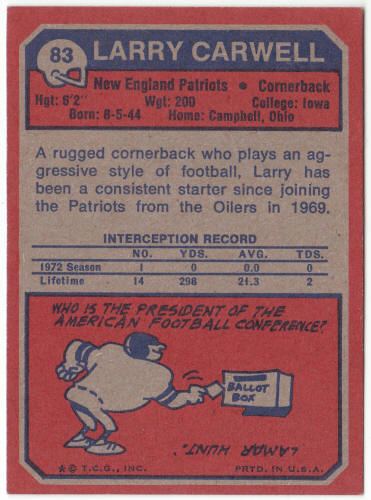 1973 Topps Football #83 Larry Carwell