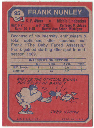 1973 Topps Football #95 Frank Nunley