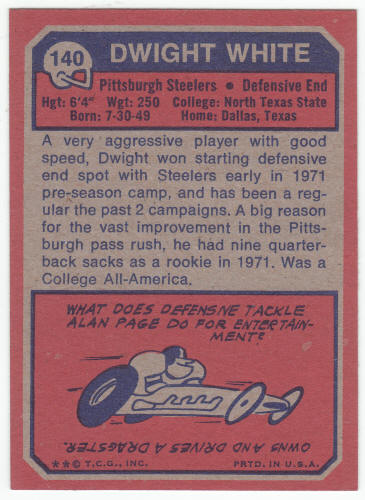 1973 Topps Dwight White #140 Rookie Card back