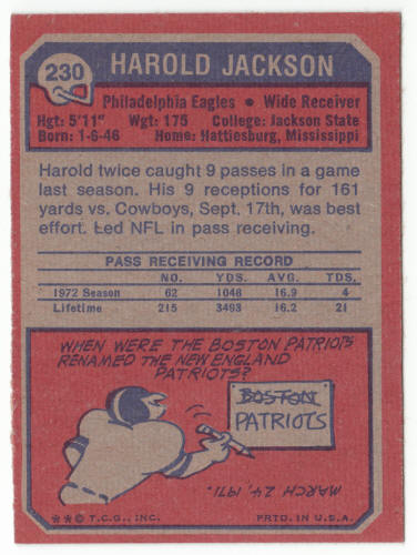 1973 Topps Football #230 Harold Jackson