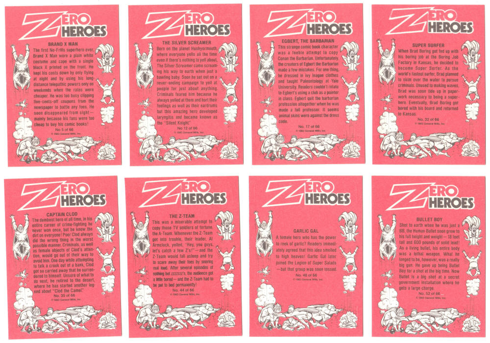 1983 Donruss General Mills Zero Heroes Stickers backs