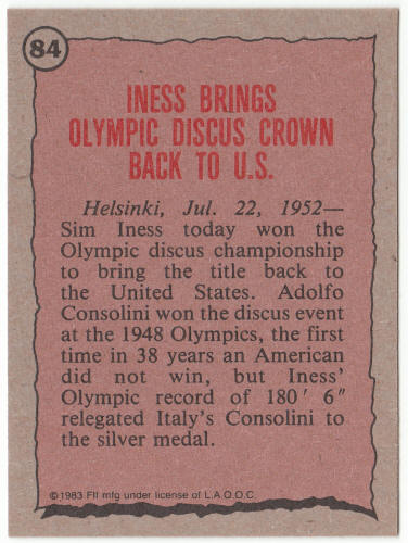 1983 Historys Greatest Olympians #84 Sim Iness