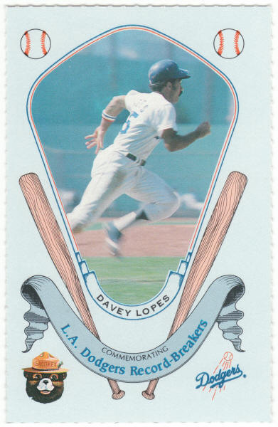 1988 Smokey The Bear Los Angeles Dodgers Record-Breakers Baseball #18 Davey Lopes